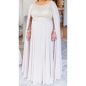 Plus Size Chiffon Cape Long Beaded Ball Gown